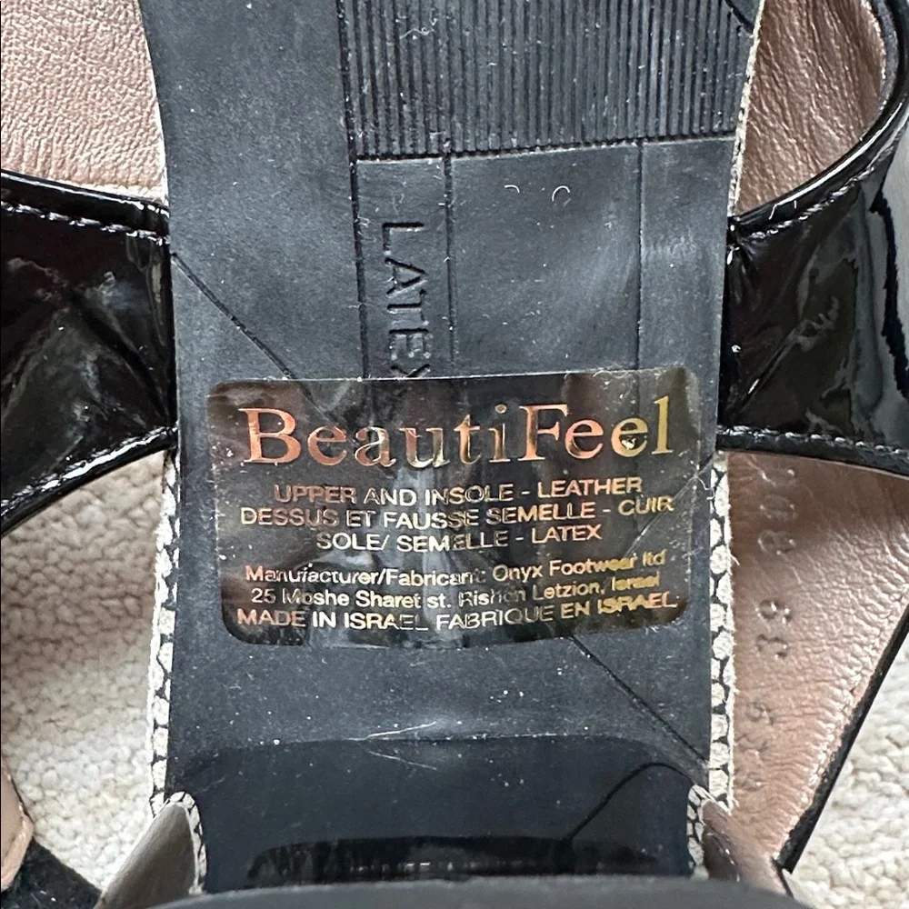 EUC Beautifeel Slingback Peep Toe Lace up Sandals Black Patent Dots EU 40 US 9.5